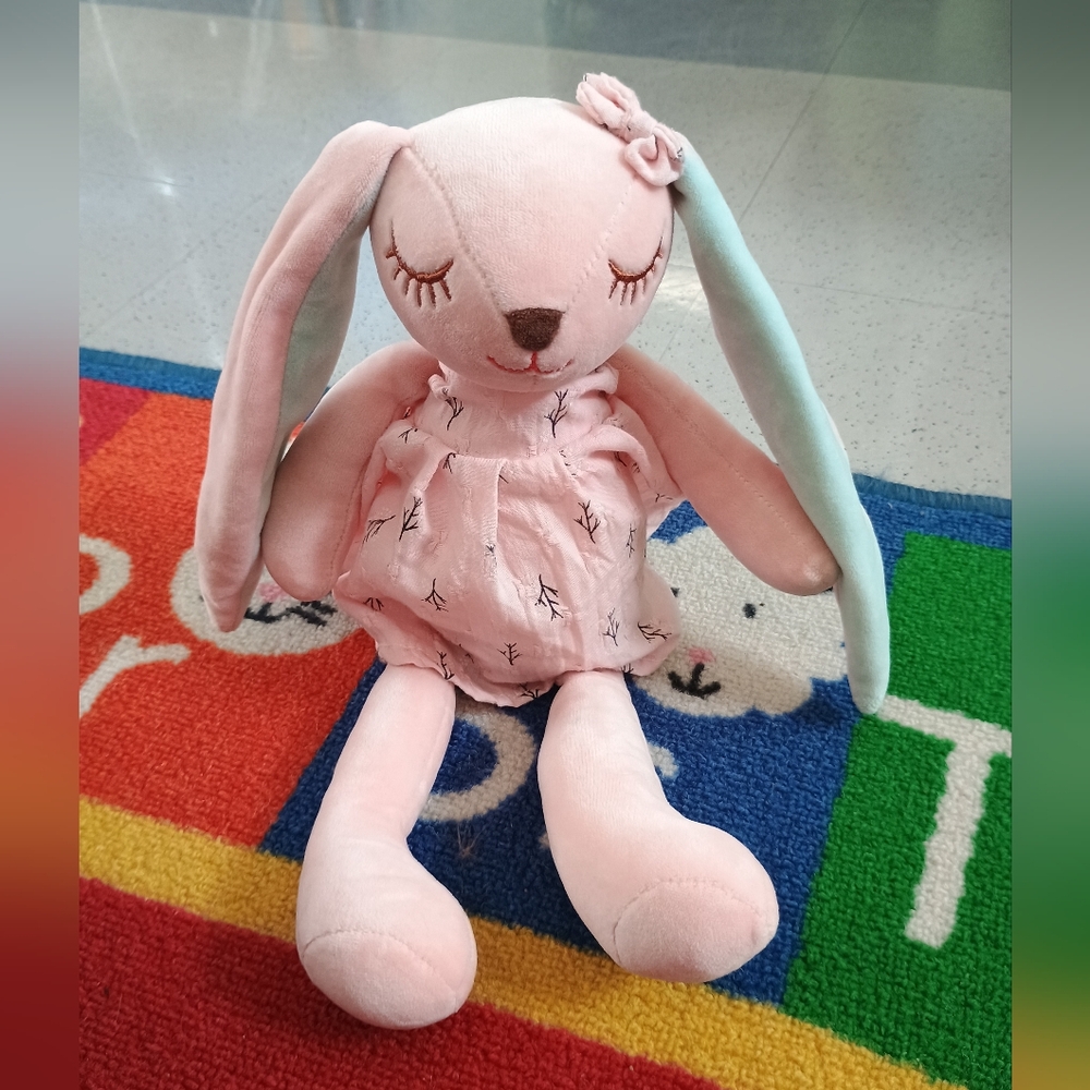 CooVs Bunny Rabbit bashful Long Ear Plush Easter Lovey Plush Toy With Dress 13in - Picture 6 of 14
